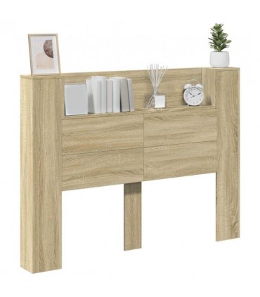 vidaXL Headboard with Storage and LED Sonoma Oak Engineered Wood — Size: 140 cm