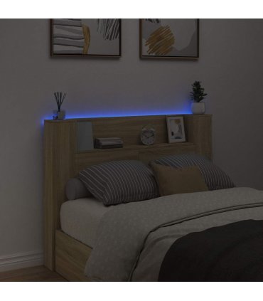 vidaXL Headboard with Storage and LED Sonoma Oak Engineered Wood — Size: 140 cm