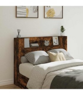 vidaXL Headboard with Storage and LED Smoked Oak Engineered Wood — Size: 140 cm