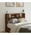 vidaXL Headboard with Storage and LED Smoked Oak Engineered Wood — Size: 140 cm