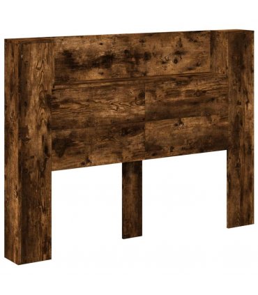 vidaXL Headboard with Storage and LED Smoked Oak Engineered Wood — Size: 140 cm