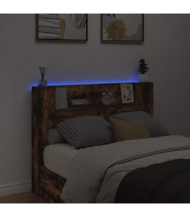 vidaXL Headboard with Storage and LED Smoked Oak Engineered Wood — Size: 140 cm