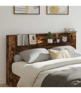 vidaXL Headboard with Storage and LED Smoked Oak Engineered Wood — Size: 180 cm