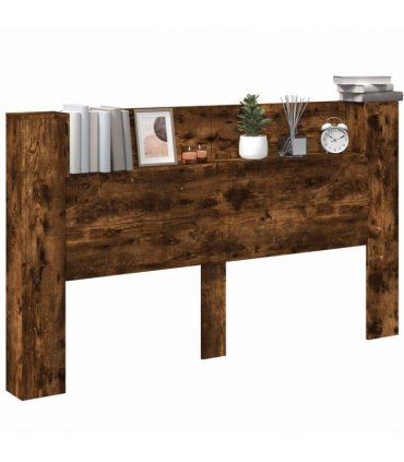 vidaXL Headboard with Storage and LED Smoked Oak Engineered Wood — Size: 180 cm
