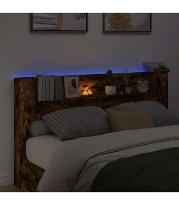 vidaXL Headboard with Storage and LED Smoked Oak Engineered Wood — Size: 180 cm