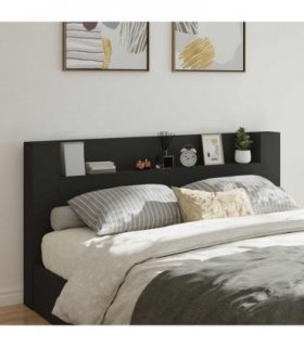 vidaXL Headboard with Storage and LED Black Engineered Wood — Size: 200 cm