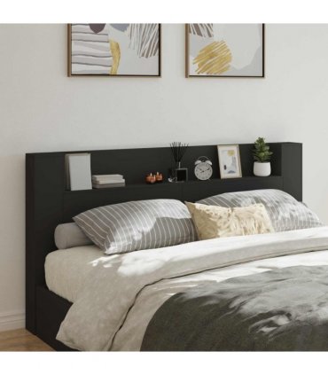 vidaXL Headboard with Storage and LED Black Engineered Wood — Size: 200 cm