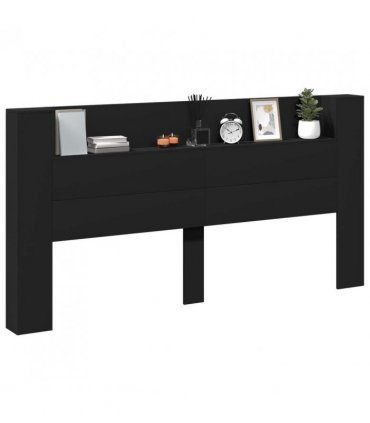 vidaXL Headboard with Storage and LED Black Engineered Wood — Size: 200 cm