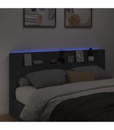 vidaXL Headboard with Storage and LED Black Engineered Wood — Size: 200 cm