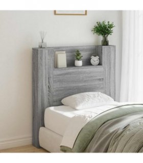 vidaXL Headboard with Storage and LED Grey Sonoma Engineered Wood — Size: 100 cm