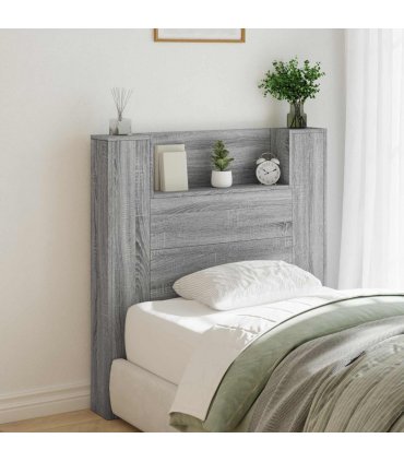 vidaXL Headboard with Storage and LED Grey Sonoma Engineered Wood — Size: 100 cm