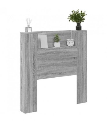 vidaXL Headboard with Storage and LED Grey Sonoma Engineered Wood — Size: 100 cm