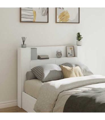 vidaXL Headboard with Storage and LED White Engineered Wood — Size: 140 cm