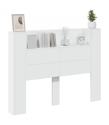 vidaXL Headboard with Storage and LED White Engineered Wood — Size: 140 cm