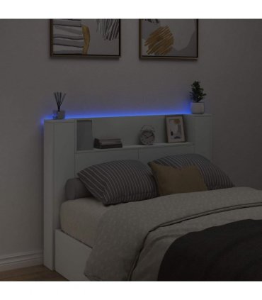 vidaXL Headboard with Storage and LED White Engineered Wood — Size: 140 cm