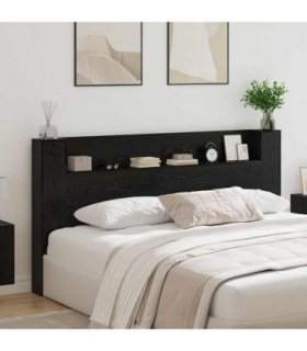 vidaXL Headboard with Storage and LED Black Oak Engineered Wood — Size: 200 cm