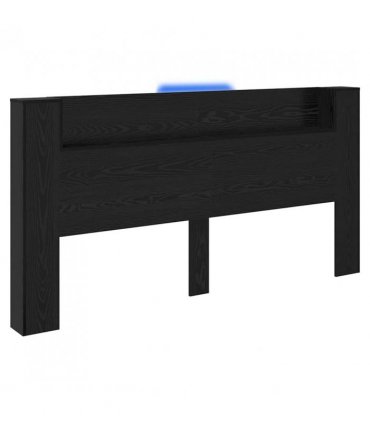 vidaXL Headboard with Storage and LED Black Oak Engineered Wood — Size: 200 cm