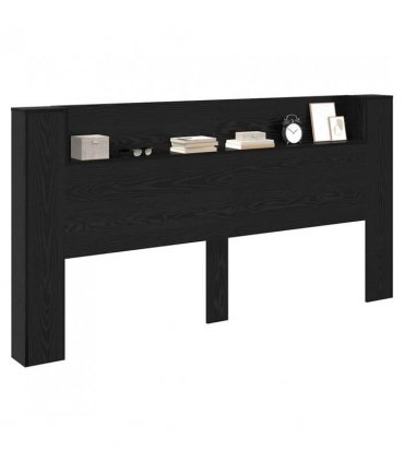 vidaXL Headboard with Storage and LED Black Oak Engineered Wood — Size: 200 cm