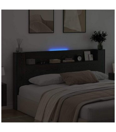 vidaXL Headboard with Storage and LED Black Oak Engineered Wood — Size: 200 cm