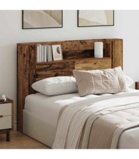 vidaXL Headboard with Storage and LED Old Wood Engineered Wood — Size: 140 cm