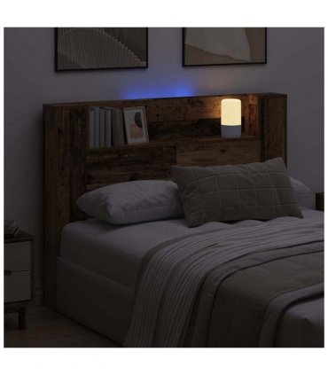 vidaXL Headboard with Storage and LED Old Wood Engineered Wood — Size: 140 cm