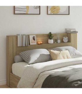 vidaXL Headboard with Storage and LED Sonoma Oak Engineered Wood — Size: 180 cm