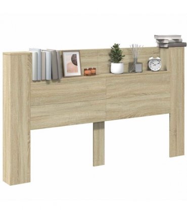vidaXL Headboard with Storage and LED Sonoma Oak Engineered Wood — Size: 180 cm