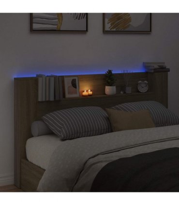 vidaXL Headboard with Storage and LED Sonoma Oak Engineered Wood — Size: 180 cm