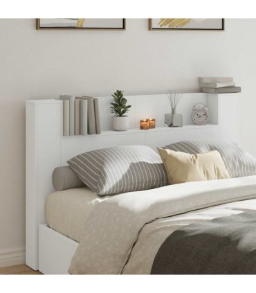 vidaXL Headboard with Storage and LED White Engineered Wood — Size: 160 cm