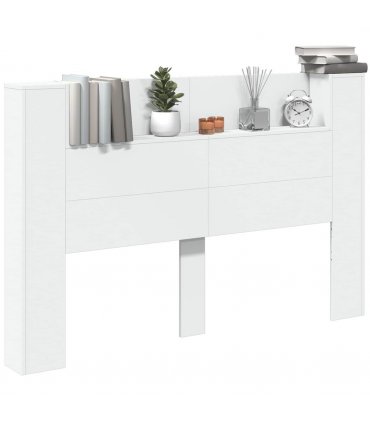 vidaXL Headboard with Storage and LED White Engineered Wood — Size: 160 cm