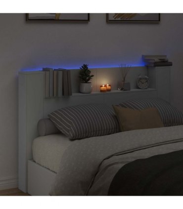 vidaXL Headboard with Storage and LED White Engineered Wood — Size: 160 cm