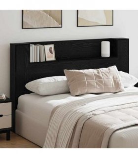 vidaXL Headboard with Storage and LED Black Oak Engineered Wood — Size: 160 cm