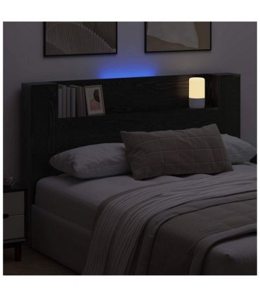 vidaXL Headboard with Storage and LED Black Oak Engineered Wood — Size: 160 cm