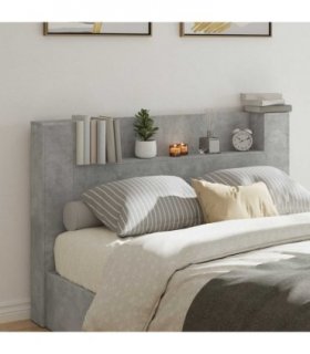 vidaXL Headboard with Storage and LED Concrete Grey Engineered Wood — Size: 160 cm