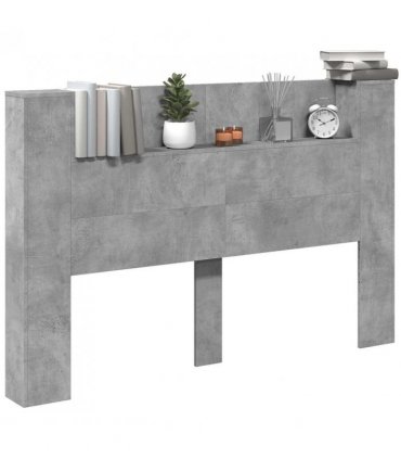 vidaXL Headboard with Storage and LED Concrete Grey Engineered Wood — Size: 160 cm