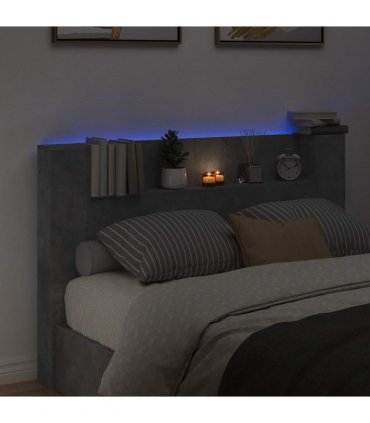 vidaXL Headboard with Storage and LED Concrete Grey Engineered Wood — Size: 160 cm