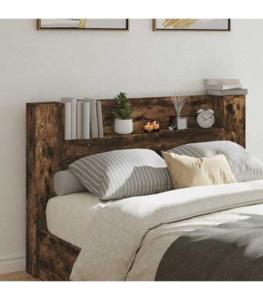 vidaXL Headboard with Storage and LED Smoked Oak Engineered Wood — Size: 160 cm