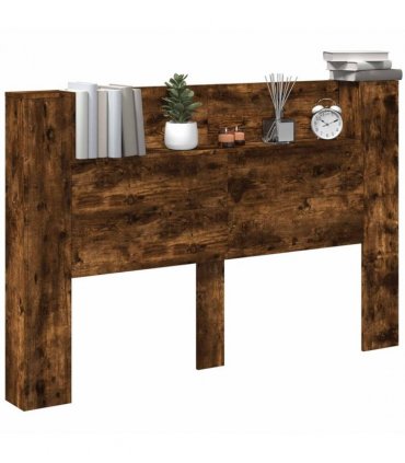 vidaXL Headboard with Storage and LED Smoked Oak Engineered Wood — Size: 160 cm