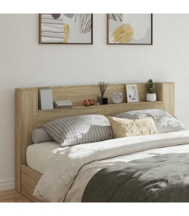 vidaXL Headboard with Storage and LED Sonoma Oak Engineered Wood — Size: 200 cm