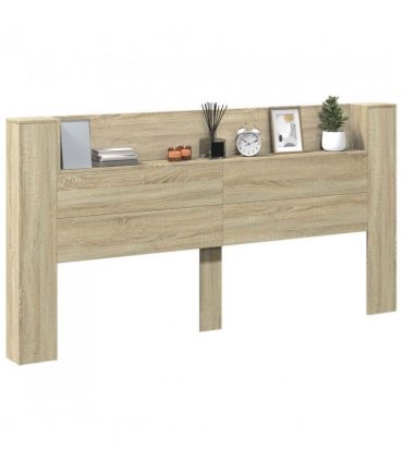 vidaXL Headboard with Storage and LED Sonoma Oak Engineered Wood — Size: 200 cm