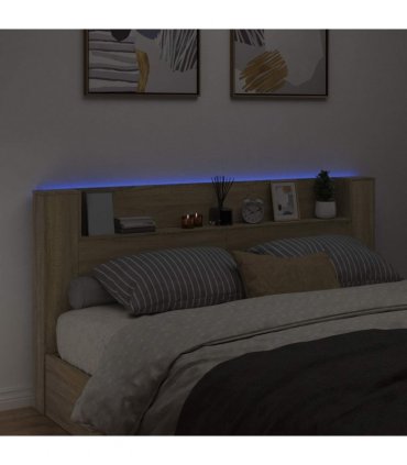 vidaXL Headboard with Storage and LED Sonoma Oak Engineered Wood — Size: 200 cm