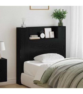 vidaXL Headboard with Storage and LED Black Oak Engineered Wood — Size: 100 cm