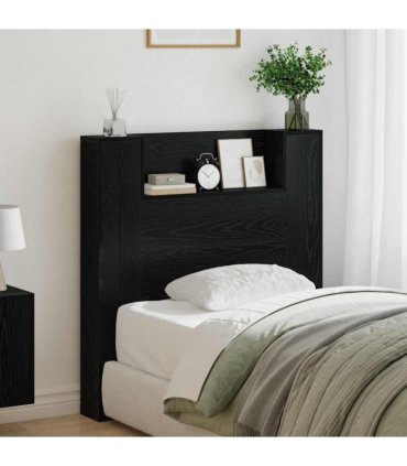 vidaXL Headboard with Storage and LED Black Oak Engineered Wood — Size: 100 cm