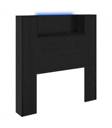 vidaXL Headboard with Storage and LED Black Oak Engineered Wood — Size: 100 cm