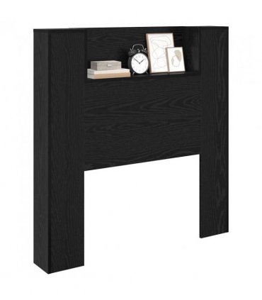 vidaXL Headboard with Storage and LED Black Oak Engineered Wood — Size: 100 cm
