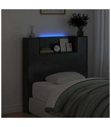 vidaXL Headboard with Storage and LED Black Oak Engineered Wood — Size: 100 cm