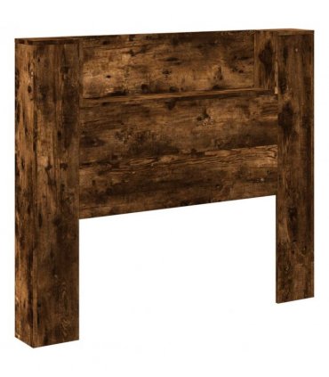 vidaXL Headboard with Storage and LED Smoked Oak Engineered Wood — Size: 120 cm