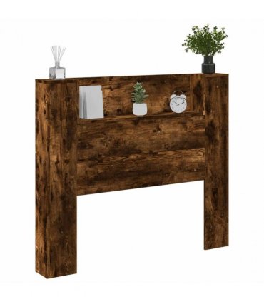 vidaXL Headboard with Storage and LED Smoked Oak Engineered Wood — Size: 120 cm