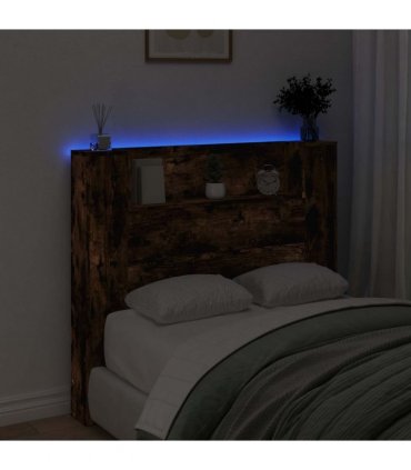 vidaXL Headboard with Storage and LED Smoked Oak Engineered Wood — Size: 120 cm