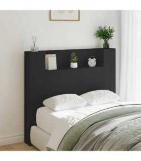 vidaXL Headboard with Storage and LED Black Engineered Wood — Size: 120 cm